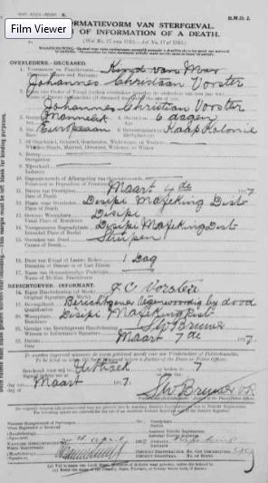 south africa 1927 death record